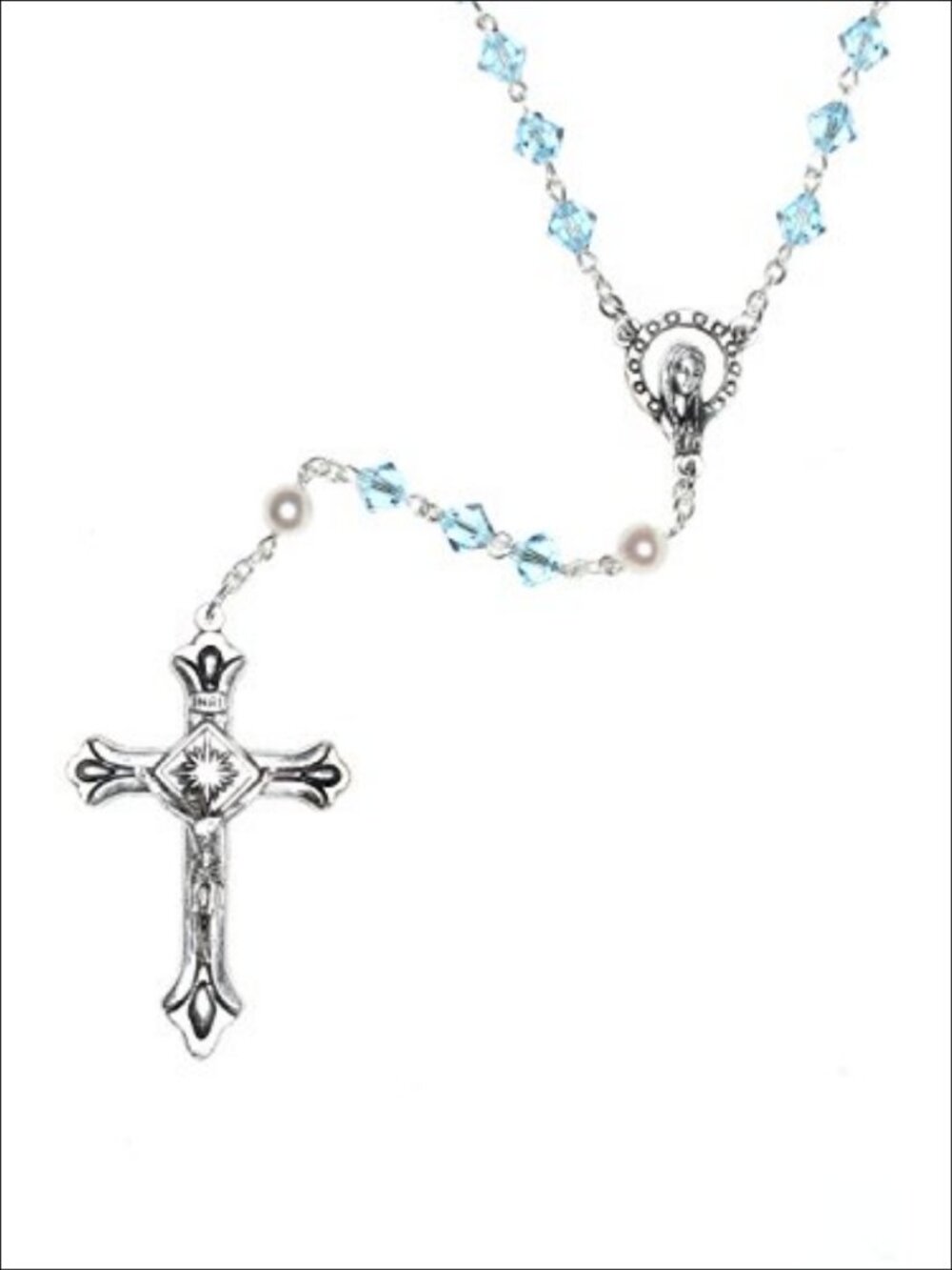 Swarovski Crystal Glass Rosary Necklace Silver Plated Catholic Prayer